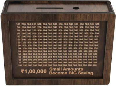 ARIVETS Wooden money Saving Box,Cash Saver Money Box with Counting Target Coin Bank(Brown)