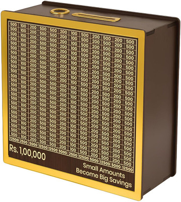 REVNOTH Wooden Money Saving Box | Counting target money box | Coin box for saving Coin Bank(Brown)