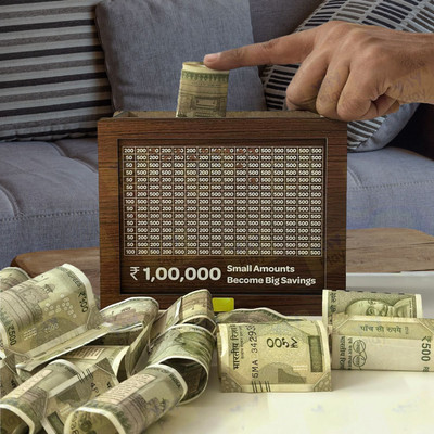 Impexlabh Money-saving wooden bank with count markings Coin Bank(Brown)