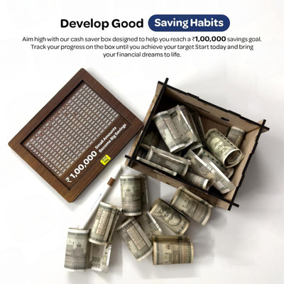 RANGOKI Wooden Money Saving Box | Cash Saver Money Box with Counting Target Coin Bank(Brown)