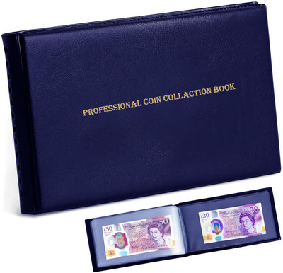 ComfyStyle 40 Pockets Note Currency Collecting Album-20 Sheets Clear Dollar/Note Book Album Coin Bank(Blue)
