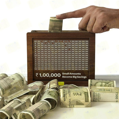 Miboo Money Bank 100000 – Secure Wooden Saving Box with Lock Coin Bank(Brown)