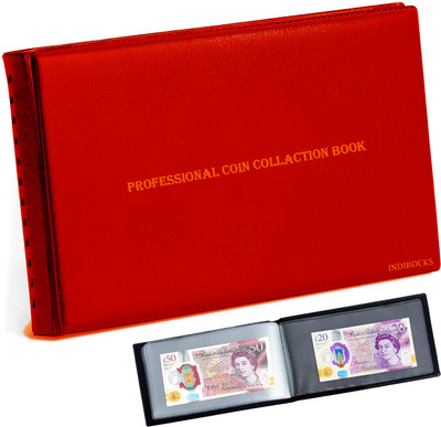 IndiRocks 40 Pockets Currency Collecting Album - 20 Sheets Clear Dollar/Note Bill Holders Coin Bank(Red)