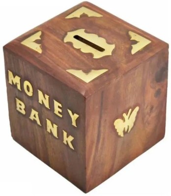 webshoppee Handmade Wooden Square Piggy Bank Money Coin Box With Lock for Kids & Children Coin Bank(Brown)