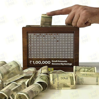 Trezox Wooden/Piggy Money Saving Box | Cash Saver with Counting Target Coin Bank Coin Bank(Brown)