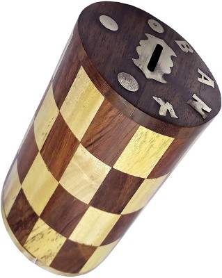 FIANAAF ENTERPRISE Wooden Money Bank in Round Shape for Coin Saving Box Gifts for Kids & Adults Coin Bank(Brown)
