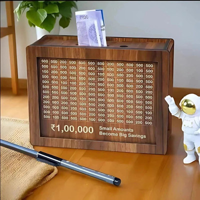 JSG Wooden Money/Piggy Bank Box for Kids, Savings Box(1,00,000) Coin Bank Coin Bank(Brown)