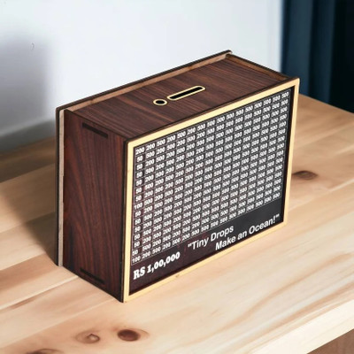 Shivucrafts Elegant Wooden Piggy Bank with Lock & Key Coin Bank(Brown)