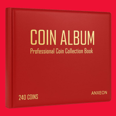 AnXeon 240 Pockets Coin Holder Collection Coin Storage Album Book for Collectors Coin Bank(Red)