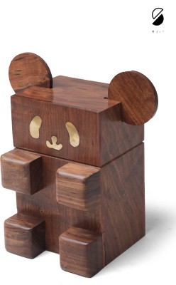 Saag Natural Shesham Wooden Panda Piggy Coin Bank(Brown)