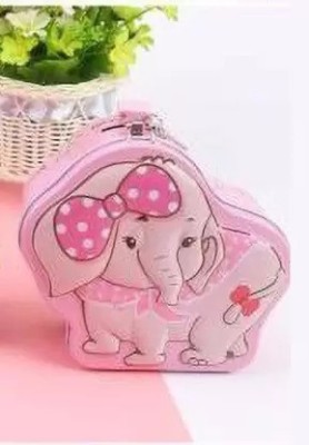 SR Toys Piggy Bank for Kids,Money Saving Tin Coin Bank with Lock and Key (Elephant Pink) Coin Bank(Pink)