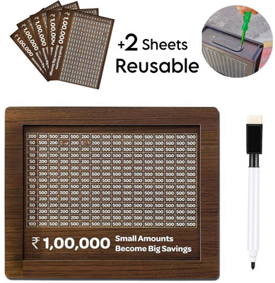 ZORIADA Wooden Money/Piggy Bank REUSABLE +2 SHEET, Money Saving 100000 Coin Bank(Brown)