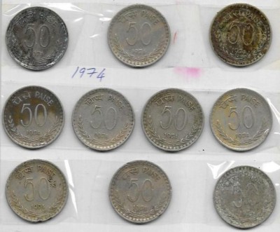 A1 International India 1974 50 Paise 10 Coins Lot Medieval Coin Collection(10 Coins)