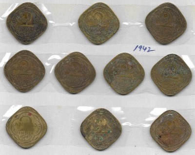 A1 International Rare British India George VI 1942 2 Annas 10 Coins Lot Medieval Coin Collection(10 Coins)