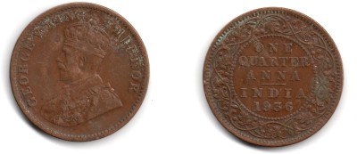 ANK 1936 George Vi King Emperor One Quarter Anna copper British india coin rare Ancient Coin Collection(1 Coins)