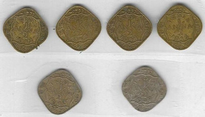 A1 International Rare British India George VI 1/2 Half Anna 6 Different Year Coins Medieval Coin Collection(6 Coins)