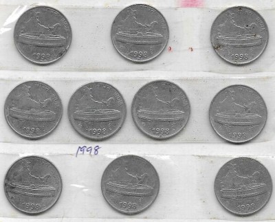 A1 International India 1998 Steel 50 Paise 10 Coins Lot Medieval Coin Collection(10 Coins)