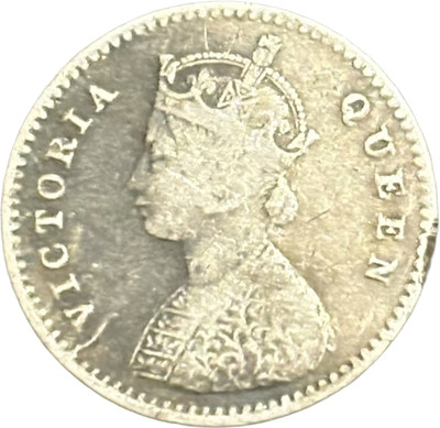 NUMISG 1862 Silver Two Annas Die Crack Error on Obverse Victoria Queen British India Medieval Coin Collection(1 Coins)