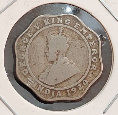 ANTIQUEWAY SCARCE 4 ANNAS 1920 GEORGE V CALCUTTA MINT BRITISH INDIA COIN Medieval Coin Collection(1 Coins)