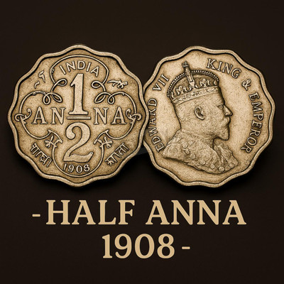 newway Half Anna 1908 Edward VII India Collectible Rare Fancy Medieval Coin Collection(1 Coins)