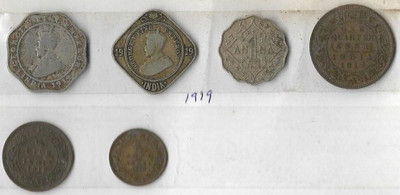 A1 International Rare British India 1919 George V 6 Different Coins Lot Very Good Medieval Coin Collection(6 Coins)