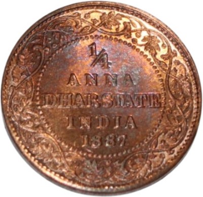 Prideindia 1/4 Anna (1887) Victoria Empress Dhar State Old and Rare Coin Ancient Coin Collection(1 Coins)