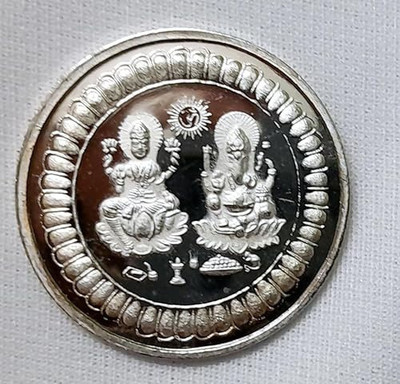 Manojit Silver Round Laxmi Ganesh Coin For Gift 10 Grms Modern Coin Collection(1 Coins)