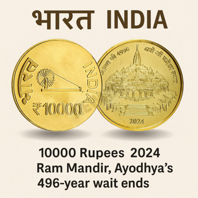 newway 10000 Rs. Ram Mandir Ayodhya Goldplated Fancy Coin Modern Coin Collection(1 Coins)