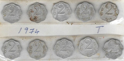 A1 International India 1974 2 Paise 10 Coins Lot Medieval Coin Collection(10 Coins)