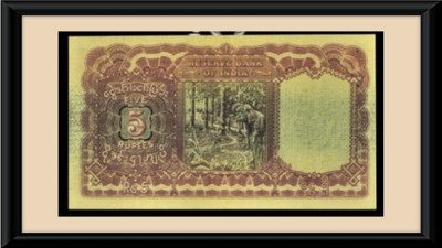 oldcoinwala 5 Rs Note J.B Taylor & Single Elephant Note Framed Wall Art Decor With Frame Modern Coin Collection(1 Coins)