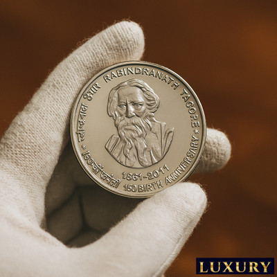 Luxury 1 Lakh 1861-2011 Rabindernath Tagore Silverplated Rare Fancy Modern Coin Collection(1 Coins)