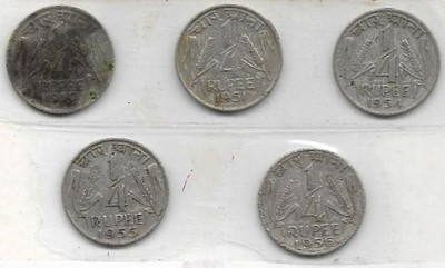 A1 International India 1/4 Quarter Rupee 5 Different Year Coins Lot Medieval Coin Collection(5 Coins)