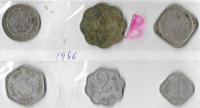 A1 International India 1966 Set Of 6 Different Coins Modern Coin Collection(6 Coins)