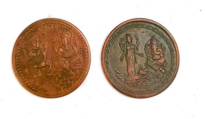 ANK SET OF TWO COIN EIC UK HALF ANNA 1818 WITH LORD GANESH LAKSHMI Ancient Coin Collection(2 Coins)
