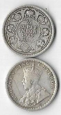 A1 International British India 1929 George V 1/4 Quarter Rupee Silver Coin Medieval Coin Collection(1 Coins)