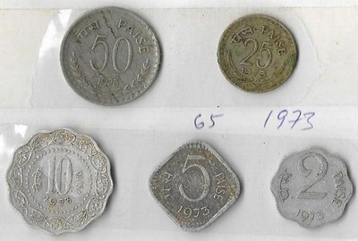 A1 International India 1973 Set Of 5 Different Coins Modern Coin Collection(5 Coins)
