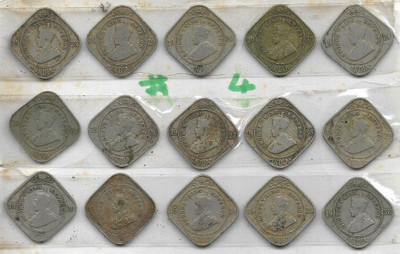 A1 International Rare British India George V 2 Annas 15 Different Year Coins Lot Medieval Coin Collection(15 Coins)