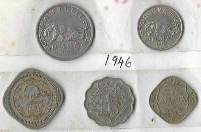 A1 International Rare British India 1946 George VI Different Coins Lot Very Good Medieval Coin Collection(5 Coins)