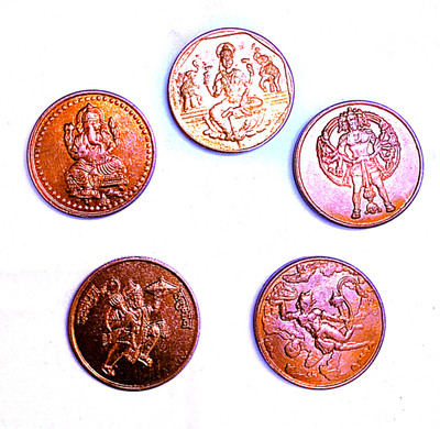 NISARA COLLECTIBLES SET OF 5 COIN EIC 1818 TEMPLE TOKEN WITH MIX GODS Ancient Coin Collection(5 Coins)
