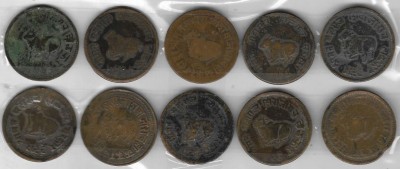 A1 International India Indore State Shivaji Rao 1/2 Half Anna Bull 10 Coins Lot Medieval Coin Collection(10 Coins)