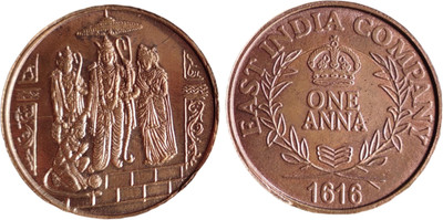 COINS WORLD 1818 UK ONE ANNA RAM DARBAR MAGNETIC FUNCTION POWER COPPER TOKEN Modern Coin Collection(1 Coins)
