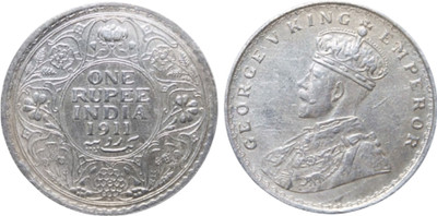 Parvati Heritage Collection One Rupee 1911 British India King George V Silver plated Collectible Coin Modern Coin Collection(1 Coins)