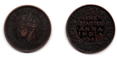 ANK 1941 George Vi King Emperor One Quarter Anna copper British india coin rare Ancient Coin Collection(1 Coins)