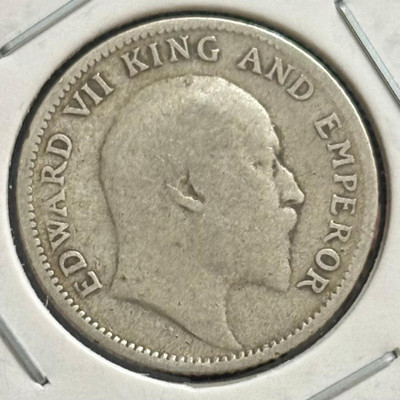 ANTIQUEWAY 1908 Silver 1/4 Rupee High Grade Edward VII X Rare British India Medieval Coin Collection(1 Coins)