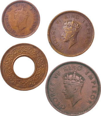 SHUBHCOINS British India George VI Copper Set (1939/40/44), Extra Fine Condition Medieval Coin Collection(4 Coins)