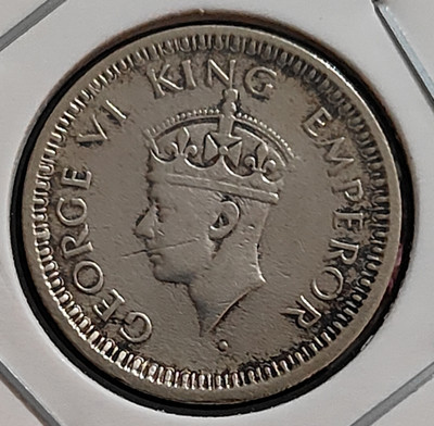 ANTIQUEWAY Ext. Rare Silver 1/4Rupee1945 Large 5 Die Rotation Error George VI British India Medieval Coin Collection(1 Coins)