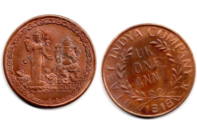 ANK 12B6_Laxmi Ganesh 1818 EIC UKL One Anna Copper India coin rare. Ancient Coin Collection(1 Coins)