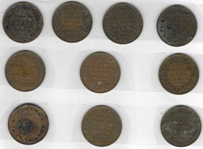 A1 International Rare British India George V 1936 Quarter 1/4 Anna 10 Coins Lot Medieval Coin Collection(10 Coins)
