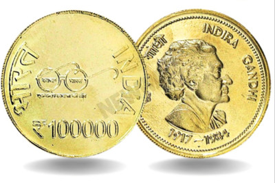 newway 100000 Rs. 1917-1984 Indira Gandhi Goldplated Fancy Coin Modern Coin Collection(1 Coins)