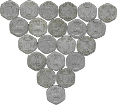 WORLDCOIN 3 Paise Aluminium Coin Year & Mint Wise Complete Set of 21 Modern Coin Collection(21 Coins)